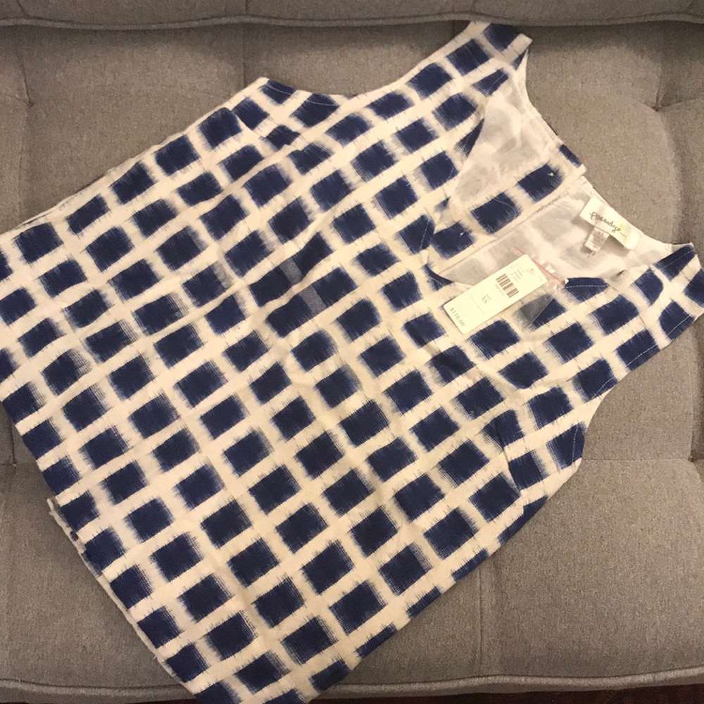 Anthropologie Porridge v neck linen top blue check